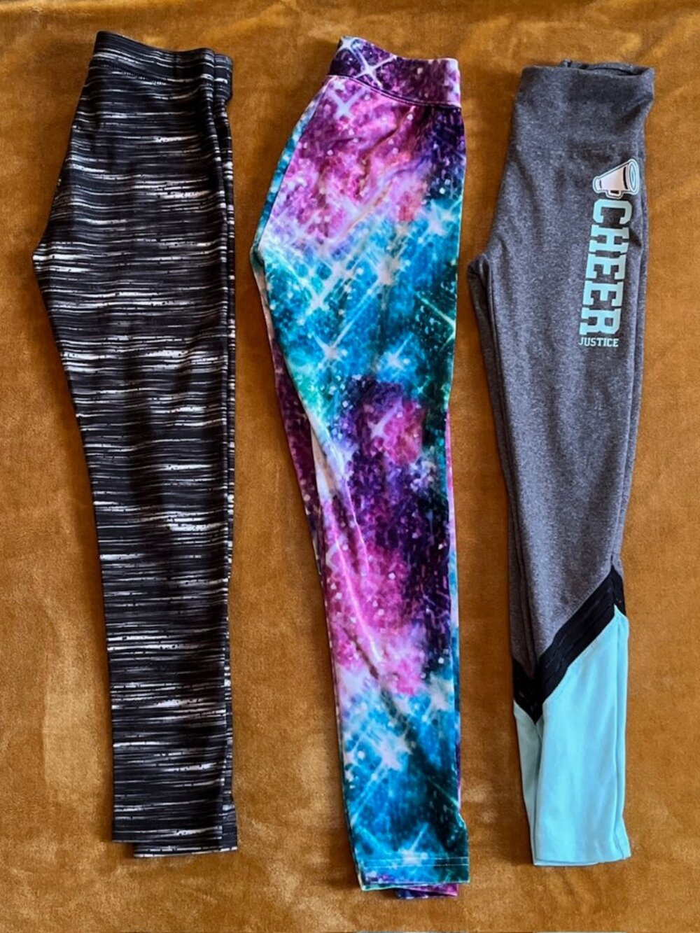 Justice Leggings Lot of 3 Girls size 8 Black Purple Gray Active Cheer School